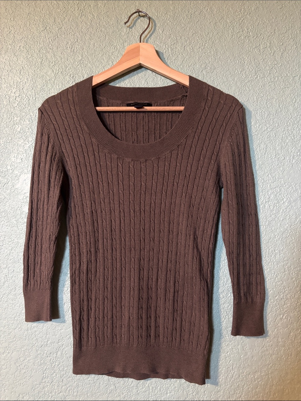 Banana Republic Brown Cable Knit 3/4 Sleeves Crewneck Sweater Women’s XS Good